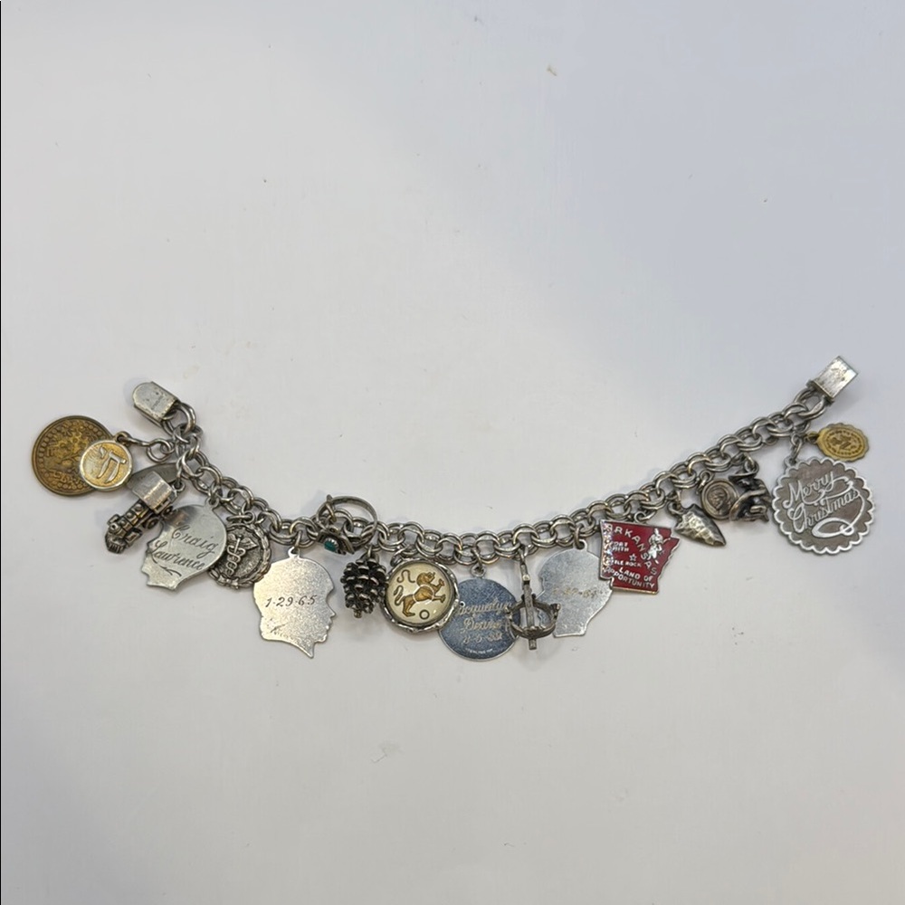 Eclectic Vintage Sterling Silver Charm Bracelet- 18 charms!